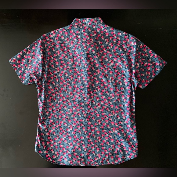 BONOBOS Tailored Slim Fit Tropical Pink Pineapple Cotton Shirt sz Medium Short - Picture 6 of 6